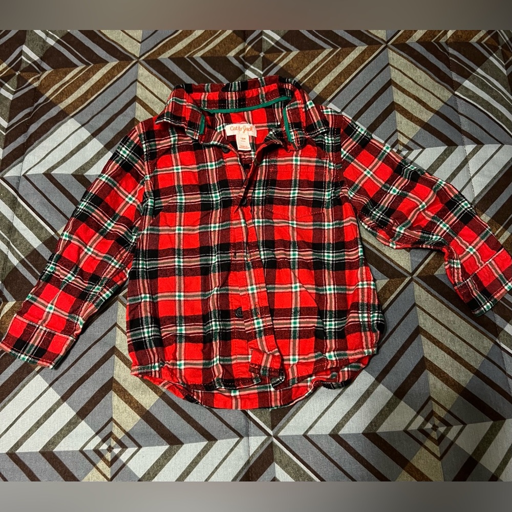 Cat & Jack Red Plaid Button Down Shirt